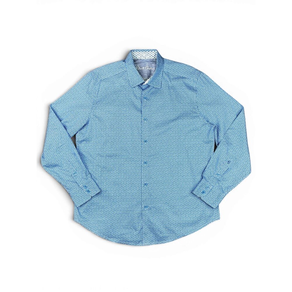 Robert Graham Dress Shirt  XL Blue Geometric Print Button Up Long Sleeve Preppy